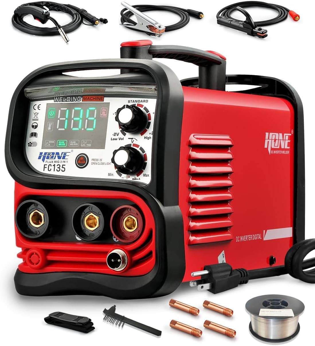 Tig Welder Machine - 135Amp FC135 Flux-gevulde MIG/Stick/Lift-Tig-lasser met grote