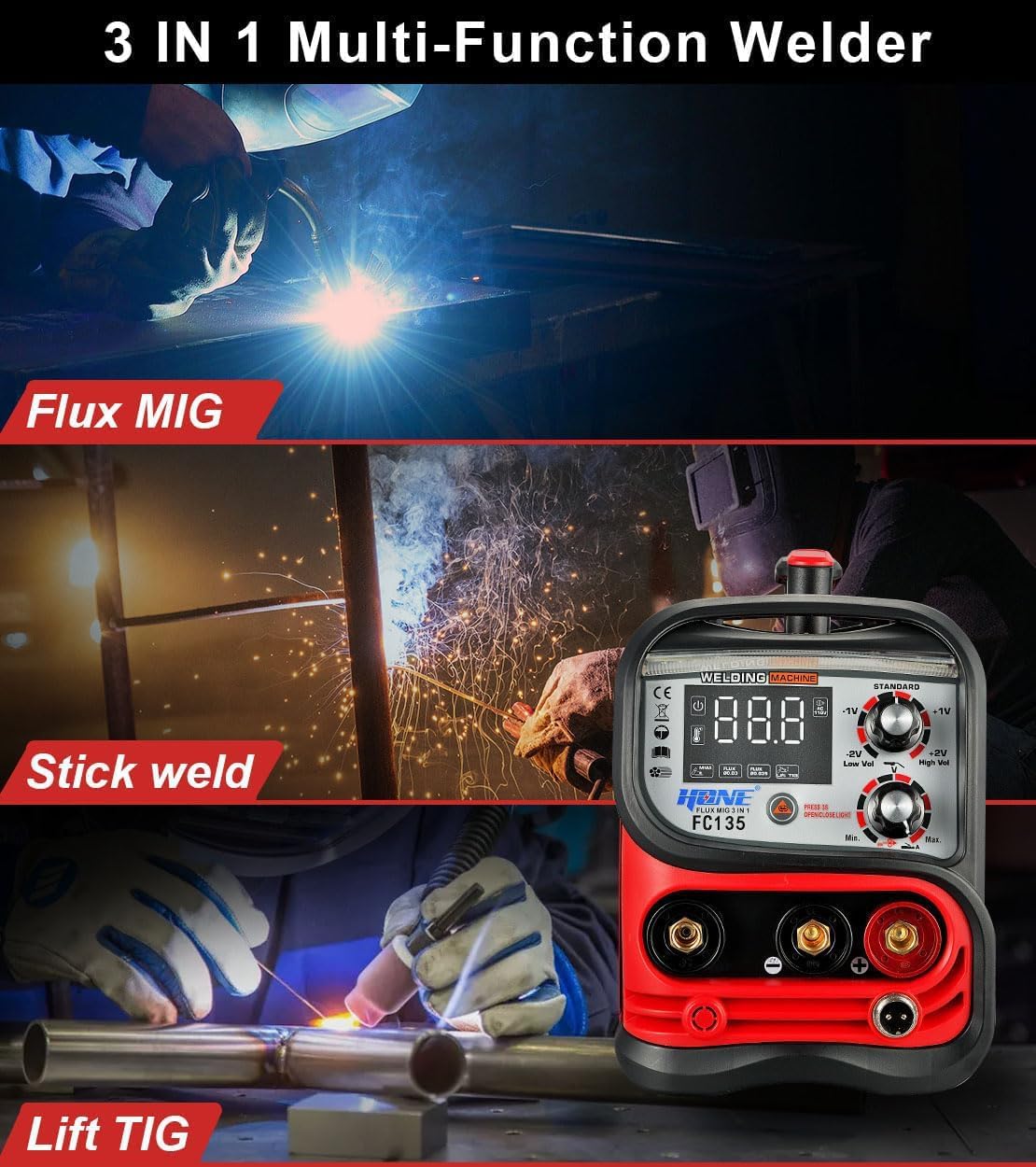 135Amp FC135 Flux-gevulde MIG/ - Tig Welder Machine recensie en prijs